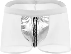 JEsilunmaMY Men's Zip Pouch Leather Boxers Mid Waist Mesh Sheer Breathable Underwear See Through Sexy Panties Boxer Briefs