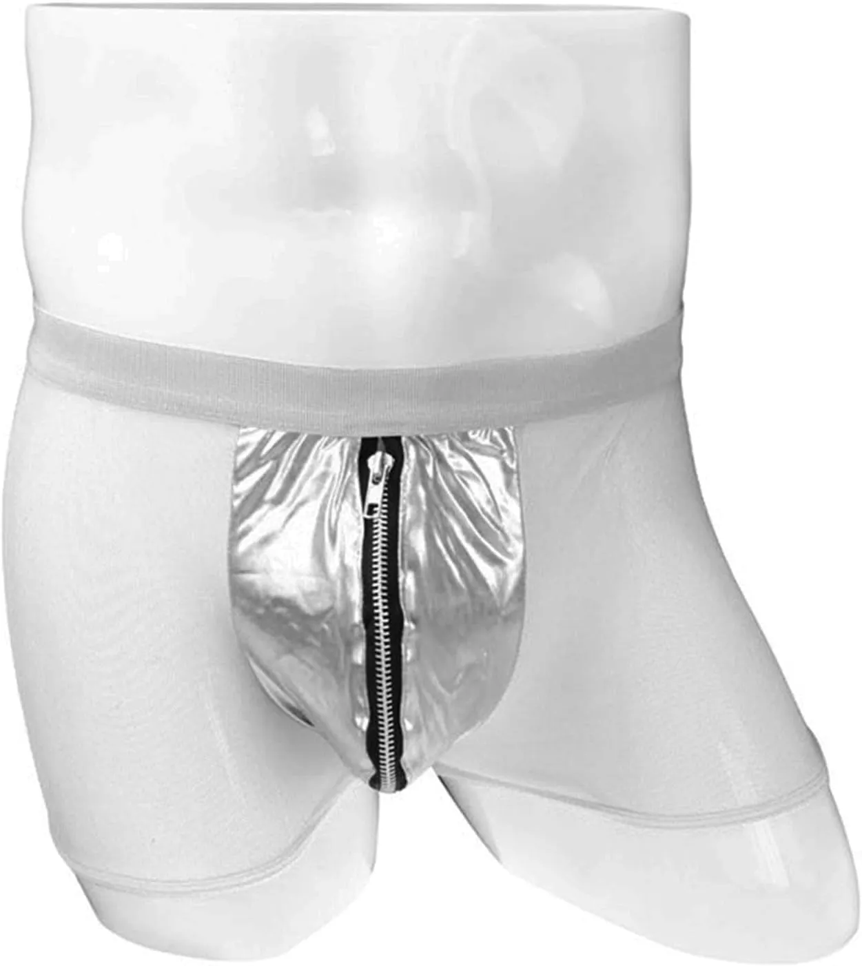 JEsilunmaMY Men's Zip Pouch Leather Boxers Mid Waist Mesh Sheer Breathable Underwear See Through Sexy Panties Boxer Briefs