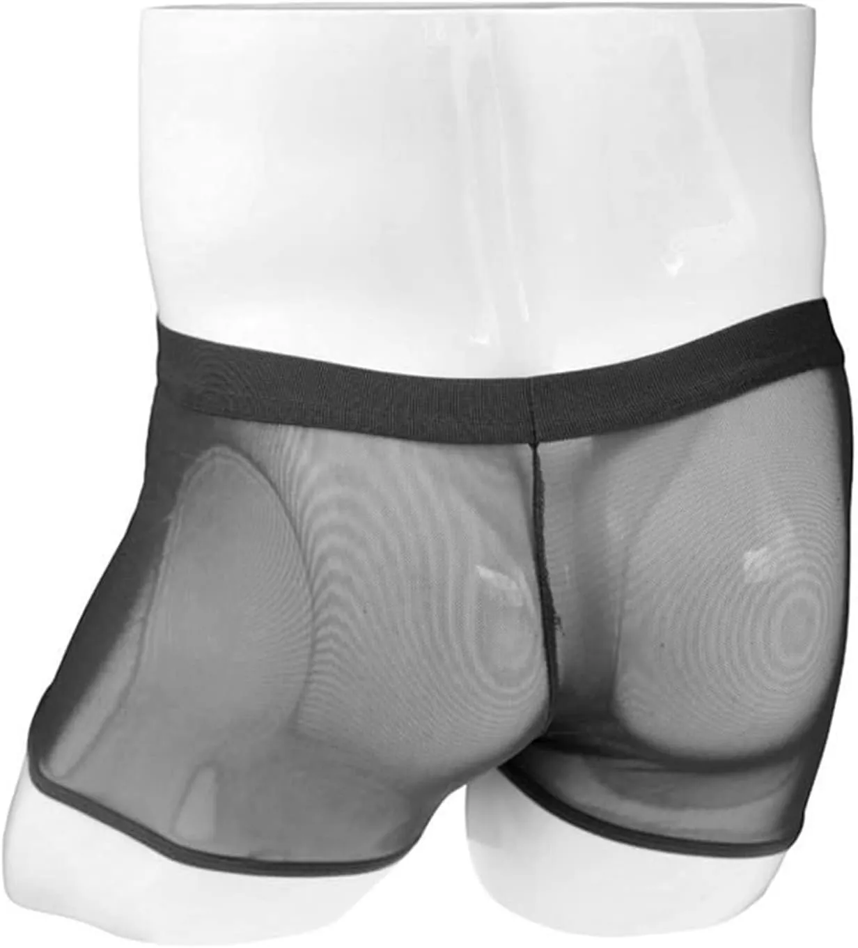 JEsilunmaMY See Through Underwear for Men Mid Waist Leather Zip Pouch Boxer Briefs Mesh Sheer Breathable Lingerie Shorts