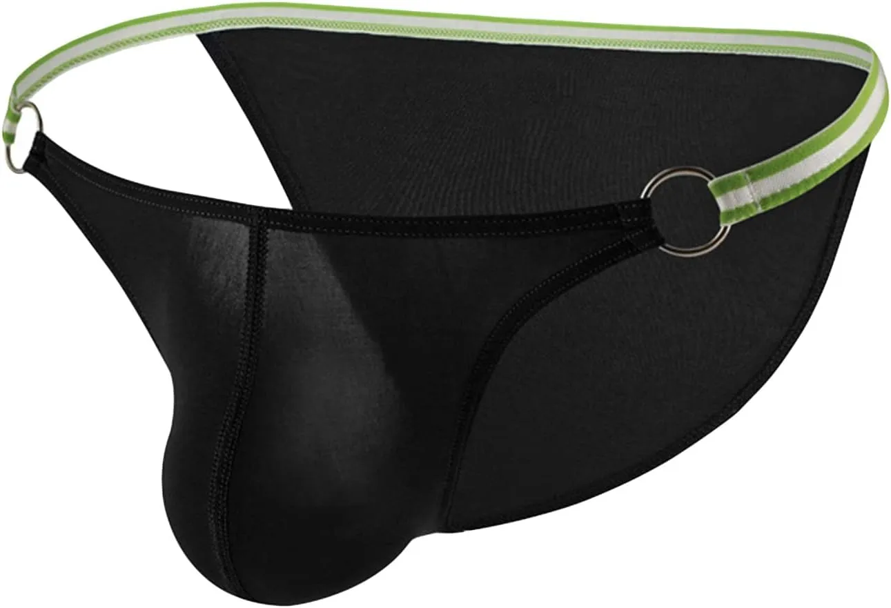JEsilunmaMY Sexy Hollow Bikini Briefs for Men Ice Silk Low Rise Bulge Pouch Underwear Solid Color Breathable G-String Thongs
