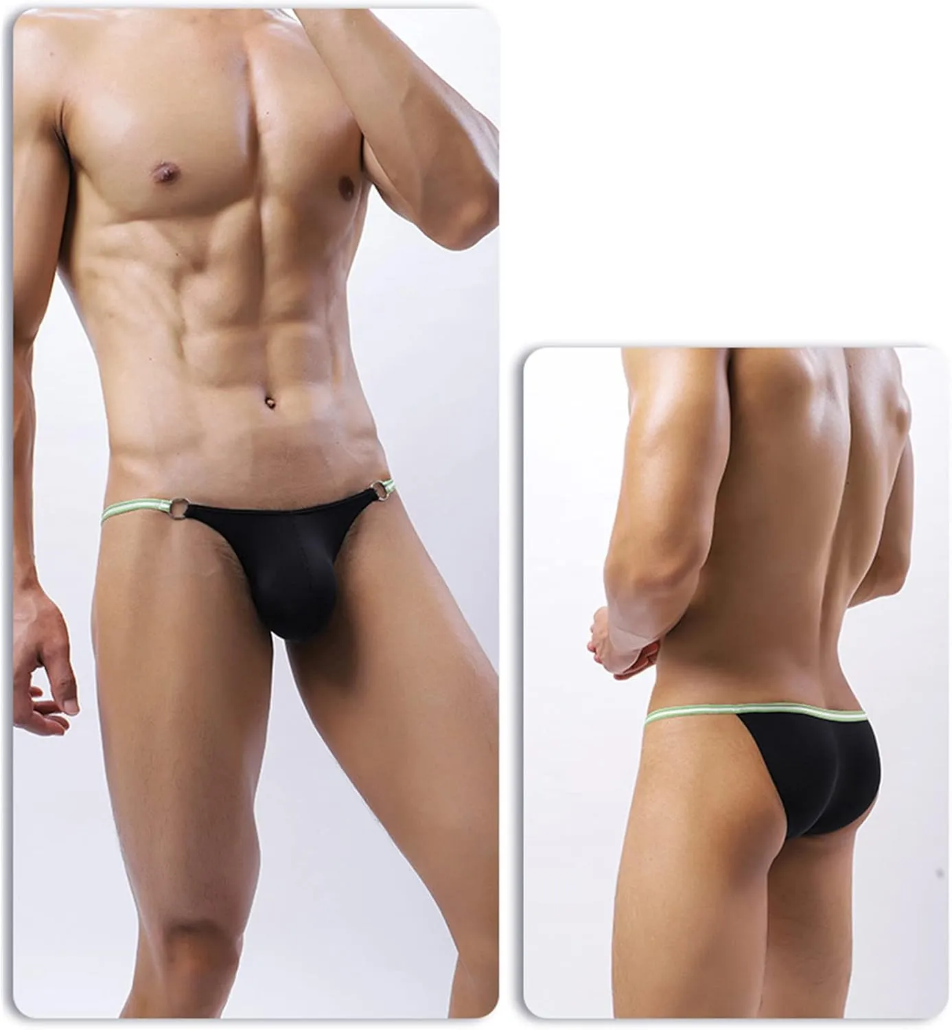 JEsilunmaMY Sexy Hollow Bikini Briefs for Men Ice Silk Low Rise Bulge Pouch Underwear Solid Color Breathable G-String Thongs