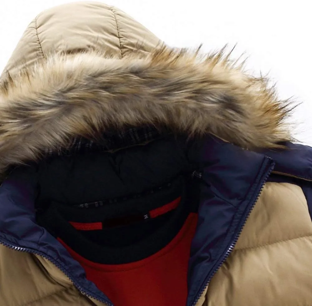 JITUUE Down Jacket Men Winter Snow Puffer Coats Fur Hooded Thick Cotton-Padded Quilted Casual Warm Outwear Down Jacket