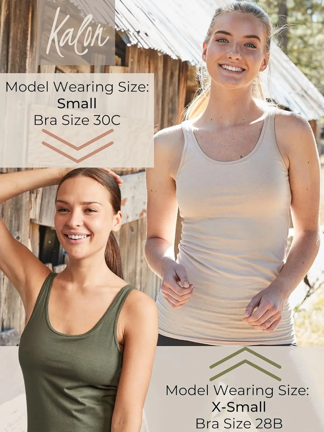 Kalon Women's 4-Pack Modern Busty Shelf Bra Cami Base Layer Camisole Tank Top