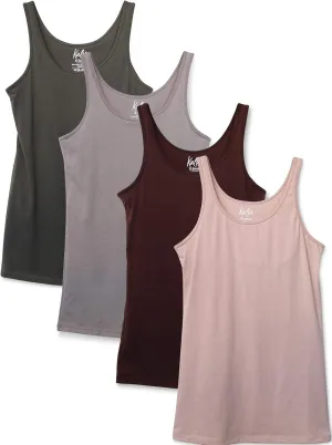 Kalon Women's 4-Pack Modern Busty Shelf Bra Cami Base Layer Camisole Tank Top