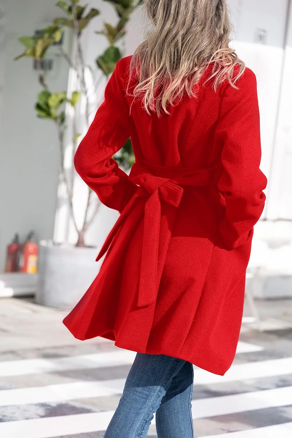 Kate Kasin Women A Line Peacoat Dress Coat Belted Notch Lapel Overcoat Fall Winter Trench Coats