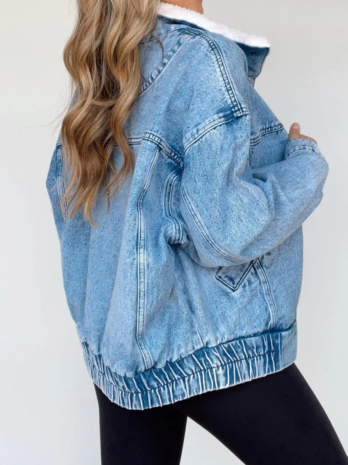 Kedera Womens Sherpa Collar Oversized Denim Jacket Boyfriend Jean Coat Jeans Trucker Bomber Jacket for Women Girls