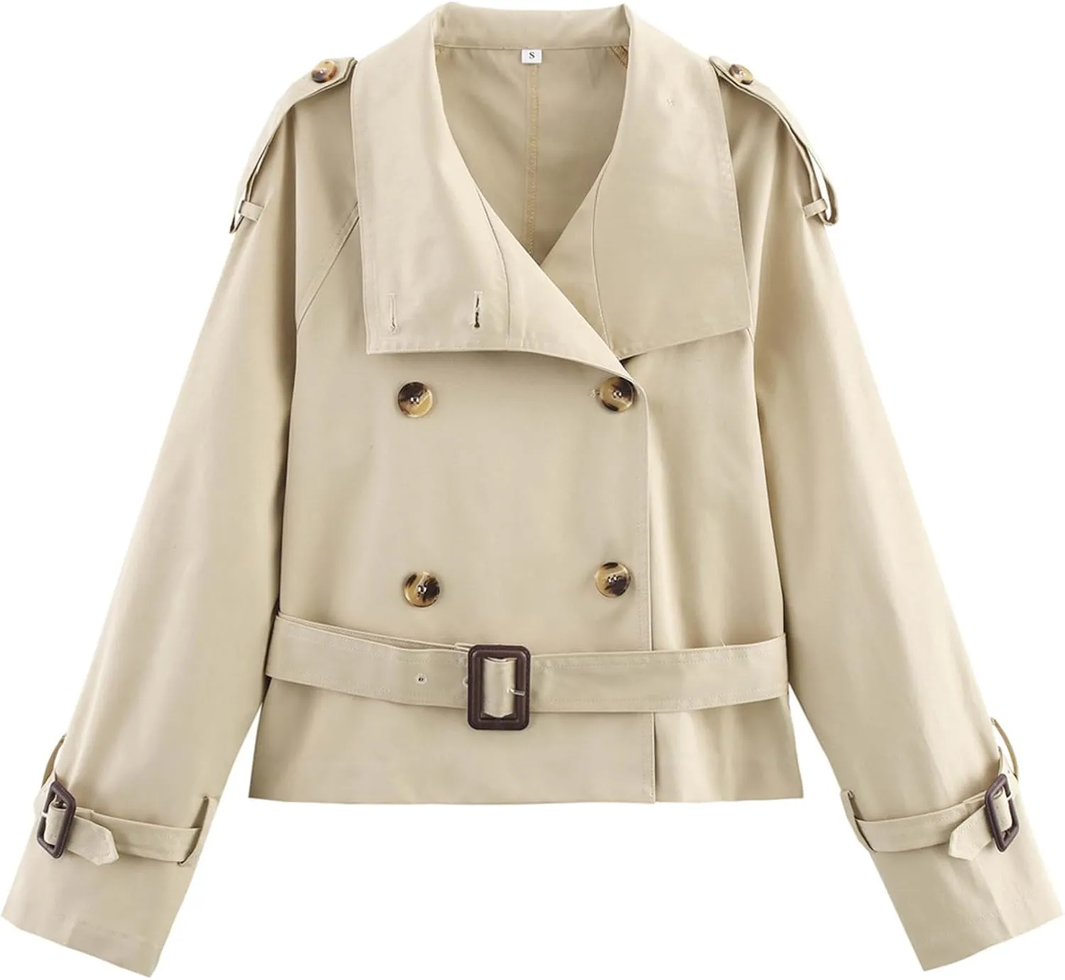 KEOMUD Women's Spring Fall Double Breasted Cropped Trench Coat,Casual Elegant Short Trench Coat Jacket for Street Wear