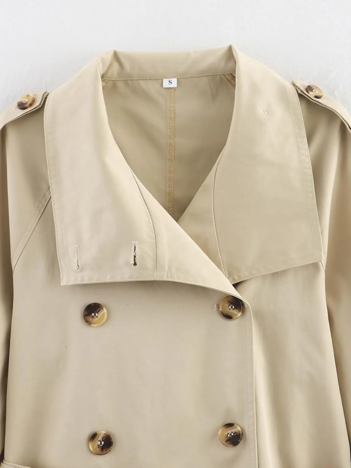 KEOMUD Women's Spring Fall Double Breasted Cropped Trench Coat,Casual Elegant Short Trench Coat Jacket for Street Wear