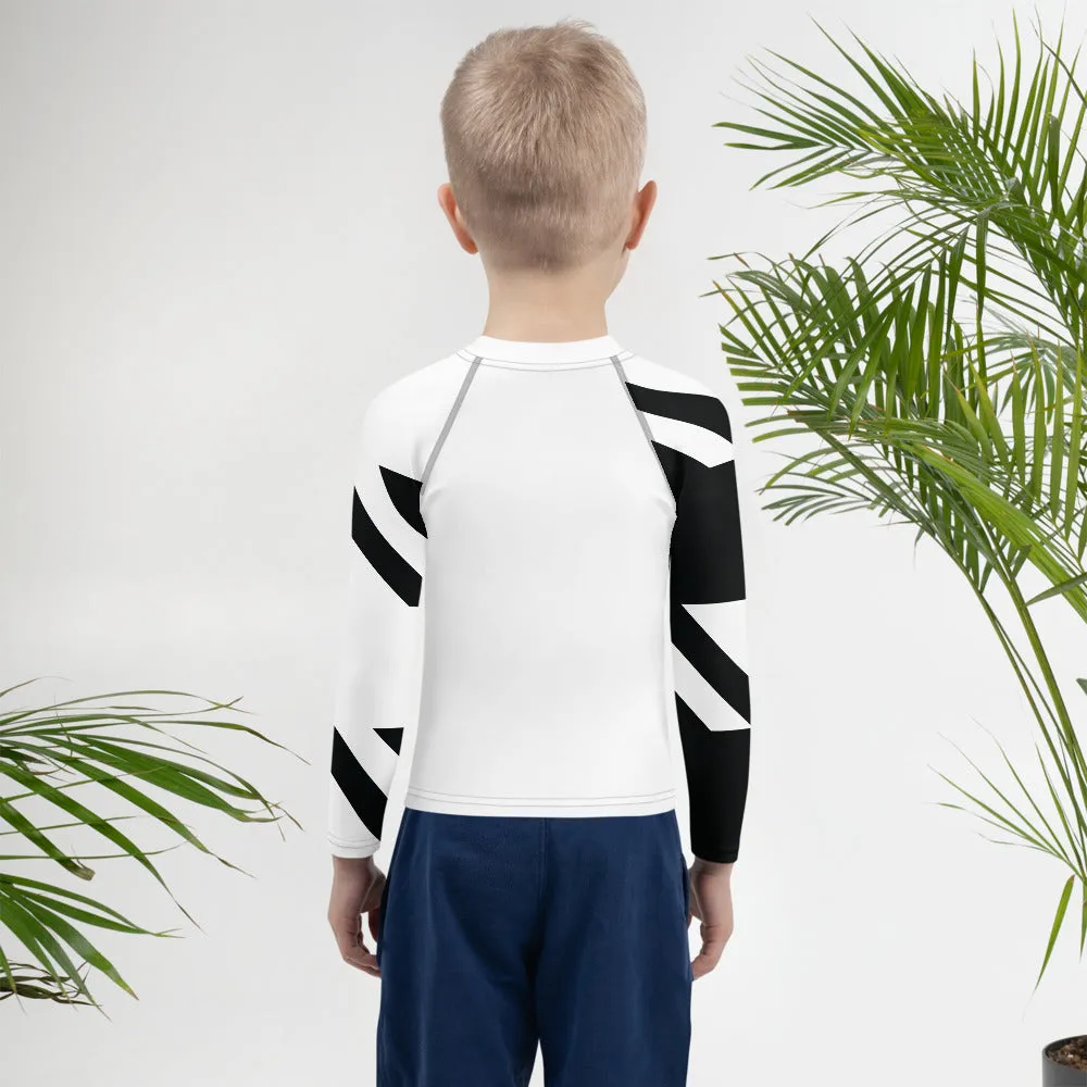 Kid's Boys Long Sleeve BJJ Rash Guard - Houndstooth 001 Blanc