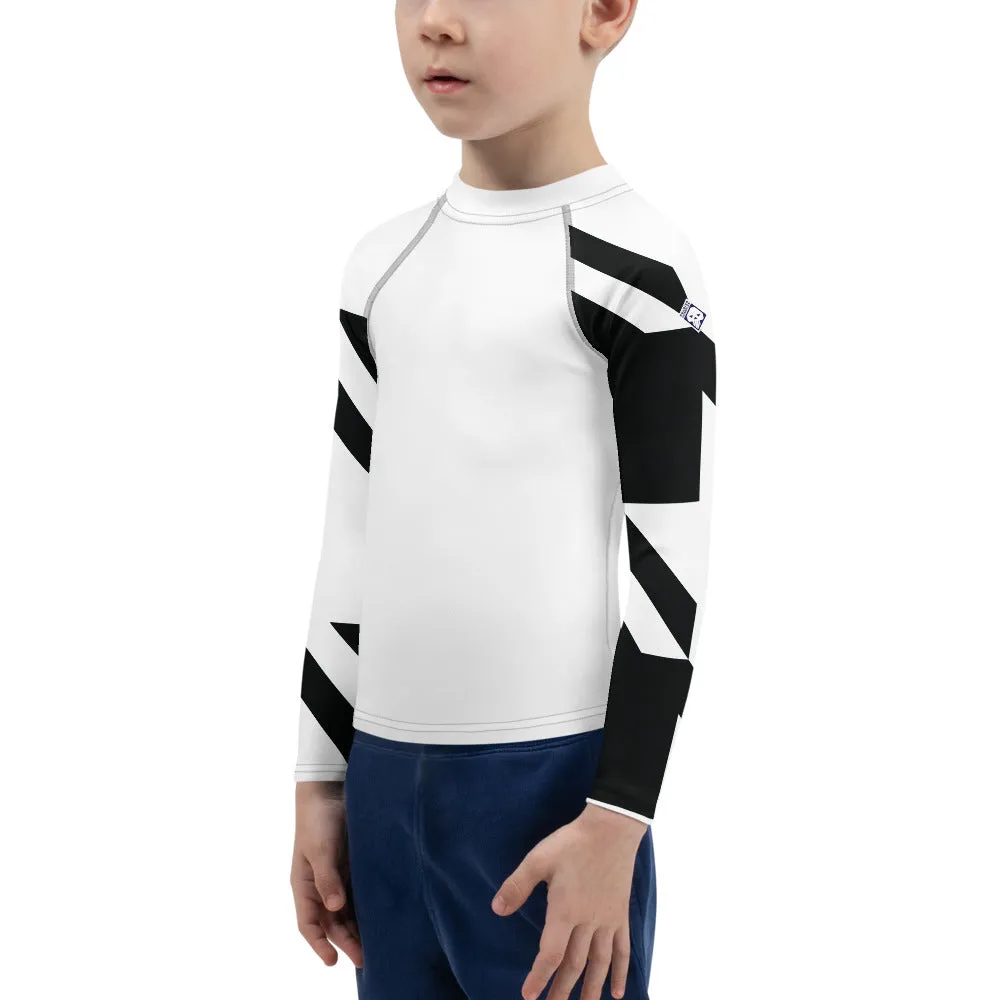 Kid's Boys Long Sleeve BJJ Rash Guard - Houndstooth 001 Blanc