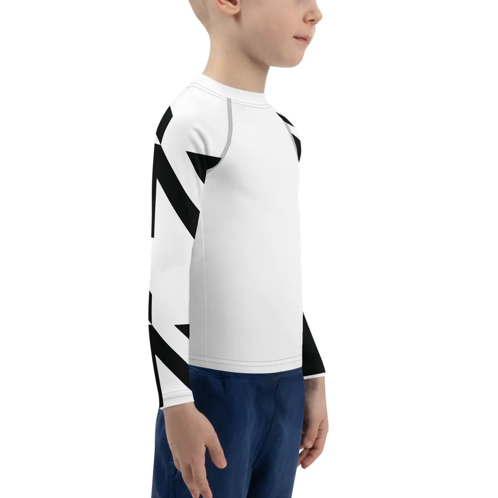 Kid's Boys Long Sleeve BJJ Rash Guard - Houndstooth 001 Blanc
