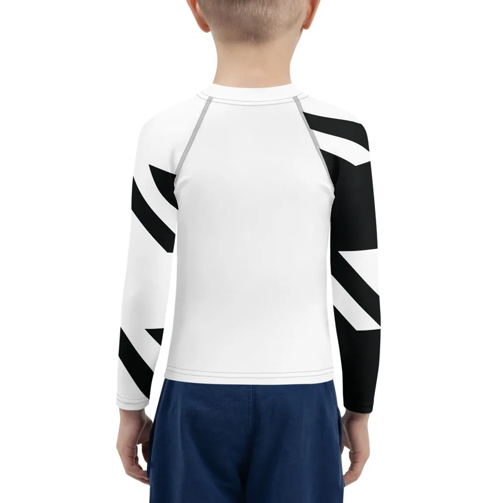 Kid's Boys Long Sleeve BJJ Rash Guard - Houndstooth 001 Blanc