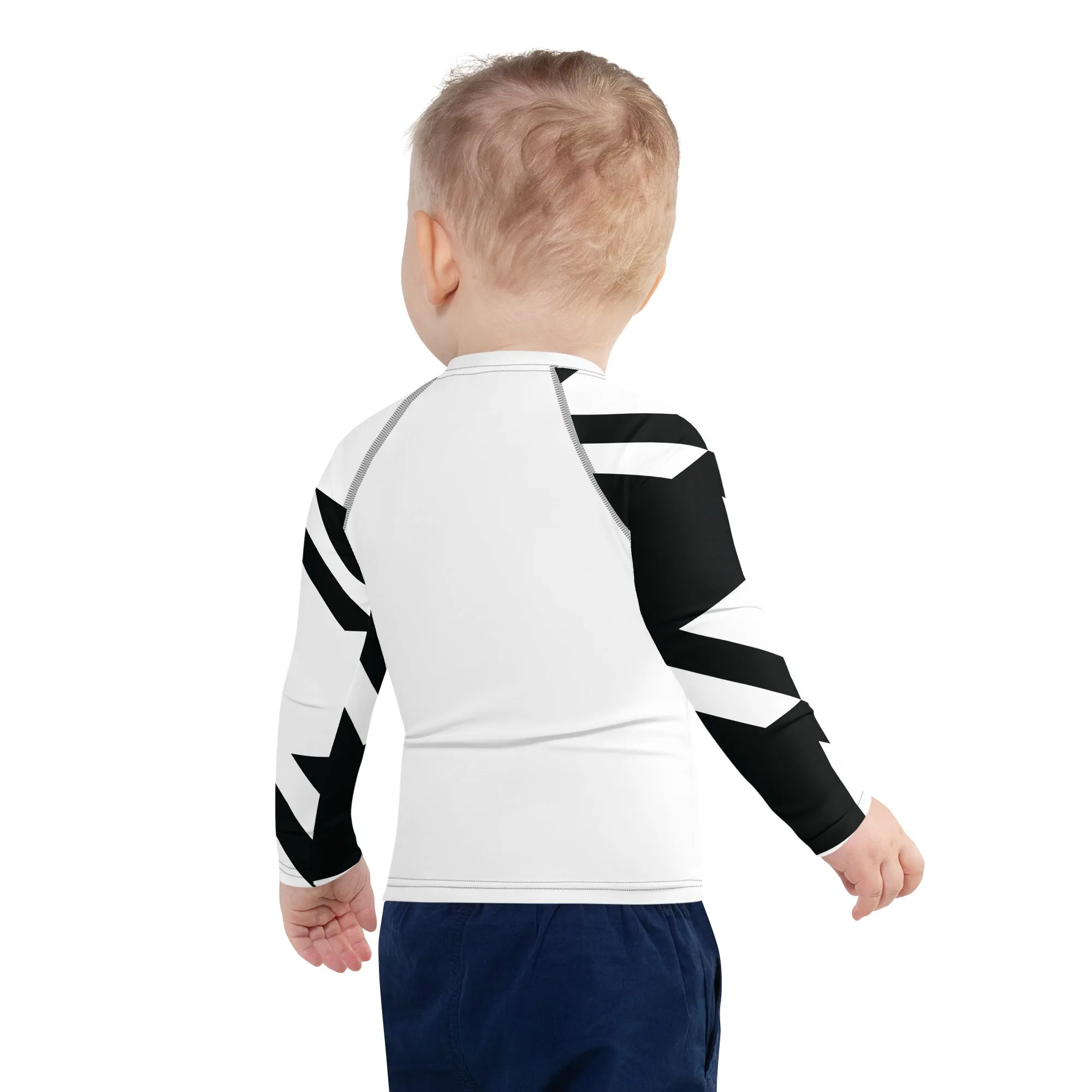 Kid's Boys Long Sleeve BJJ Rash Guard - Houndstooth 001 Blanc