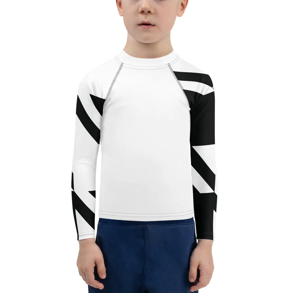 Kid's Boys Long Sleeve BJJ Rash Guard - Houndstooth 001 Blanc