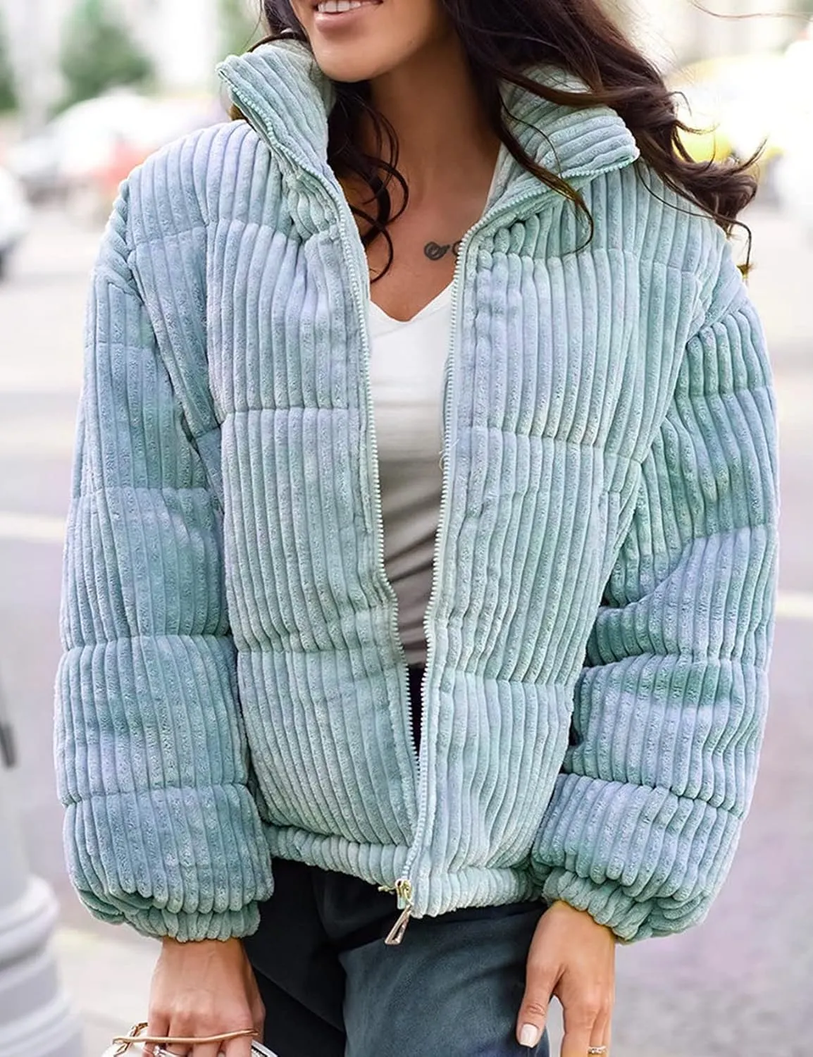 Kissonic Women's Winter Puffer Down Corduroy Jacket Lightweight Padded Jacket
