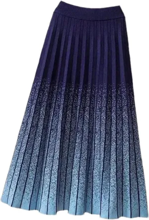 Knitted Skirt Women's Autumn Winter Elastic Waist A-Line Pleated Midi Skirt Fashion Women Wear