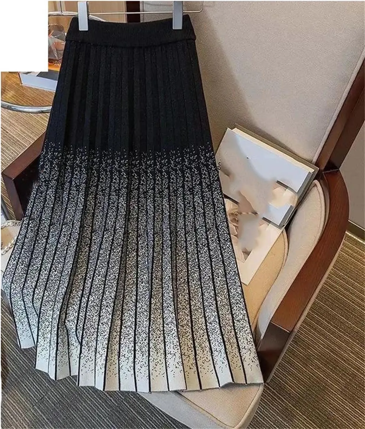 Knitted Skirt Women's Autumn Winter Elastic Waist A-Line Pleated Midi Skirt Fashion Women Wear