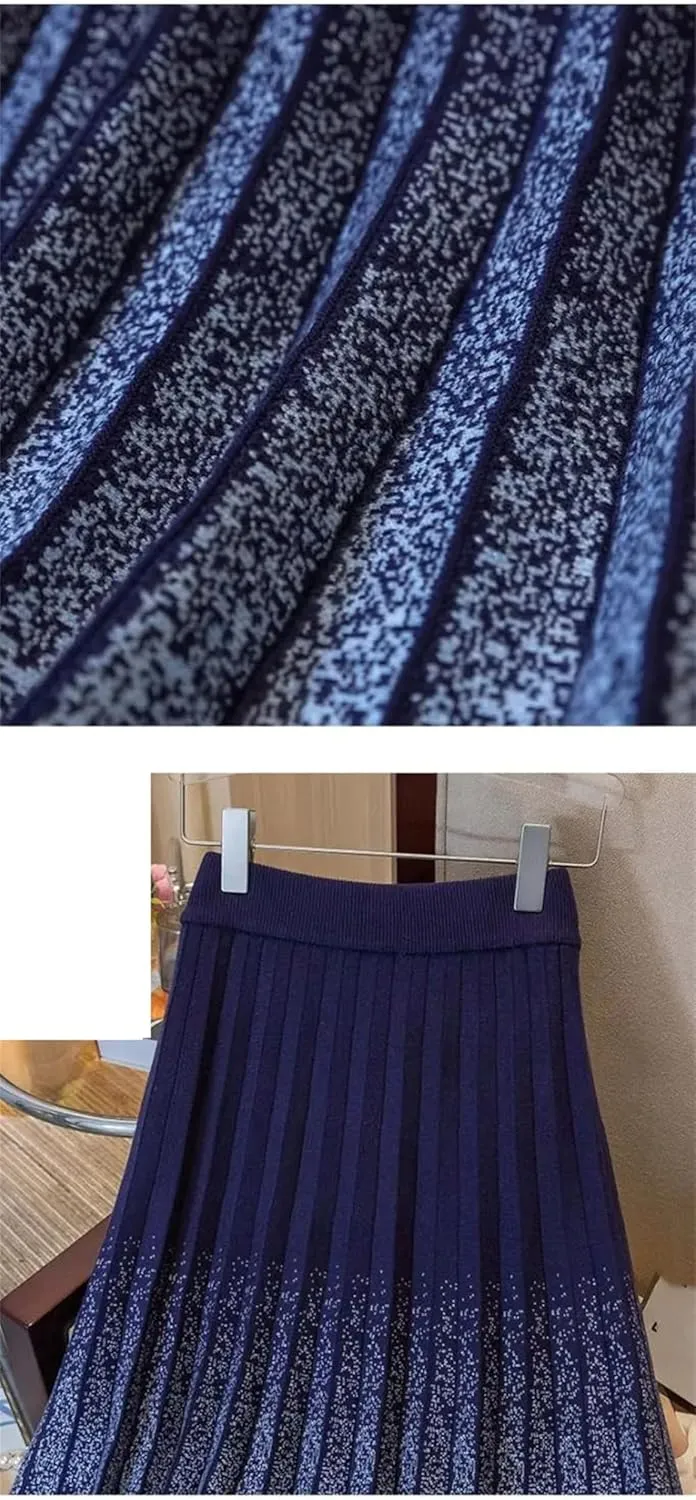Knitted Skirt Women's Autumn Winter Elastic Waist A-Line Pleated Midi Skirt Fashion Women Wear