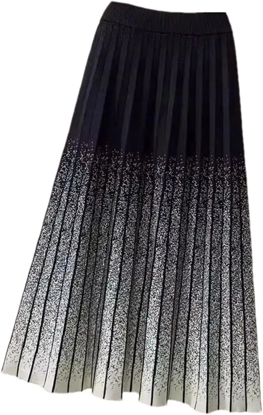Knitted Skirt Women's Autumn Winter Elastic Waist A-Line Pleated Midi Skirt Fashion Women Wear