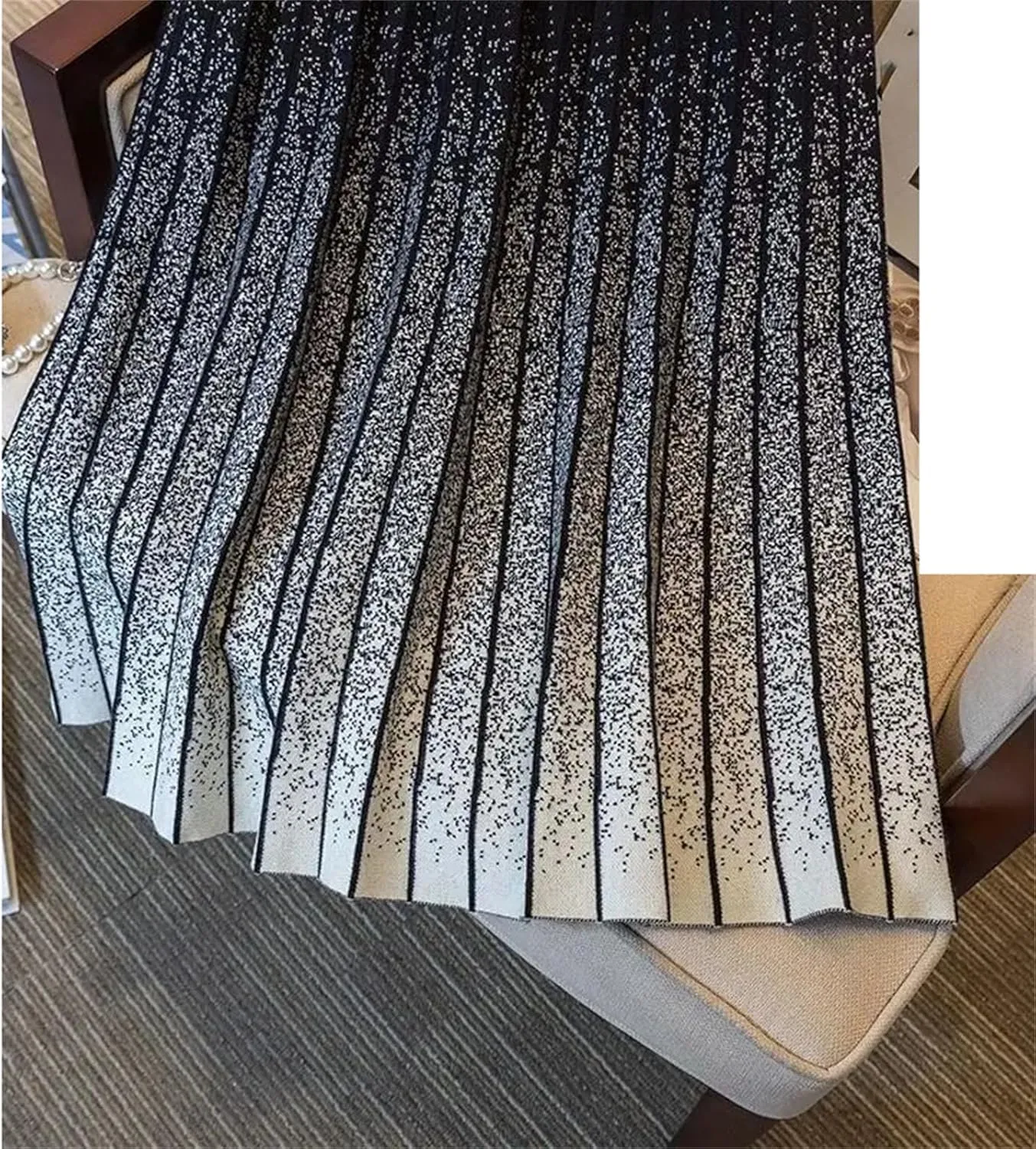 Knitted Skirt Women's Autumn Winter Elastic Waist A-Line Pleated Midi Skirt Fashion Women Wear