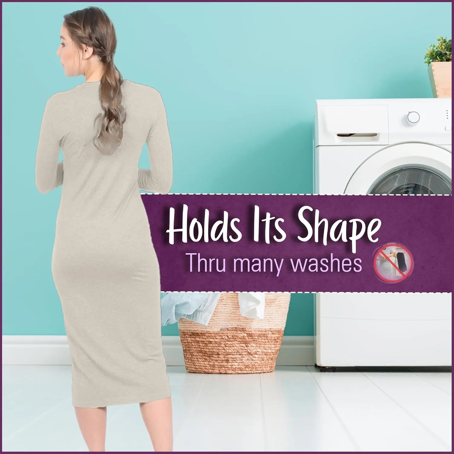Kosher Casual Women's Modest Knee Length 3/4 Sleeve Layering Midi Dress
