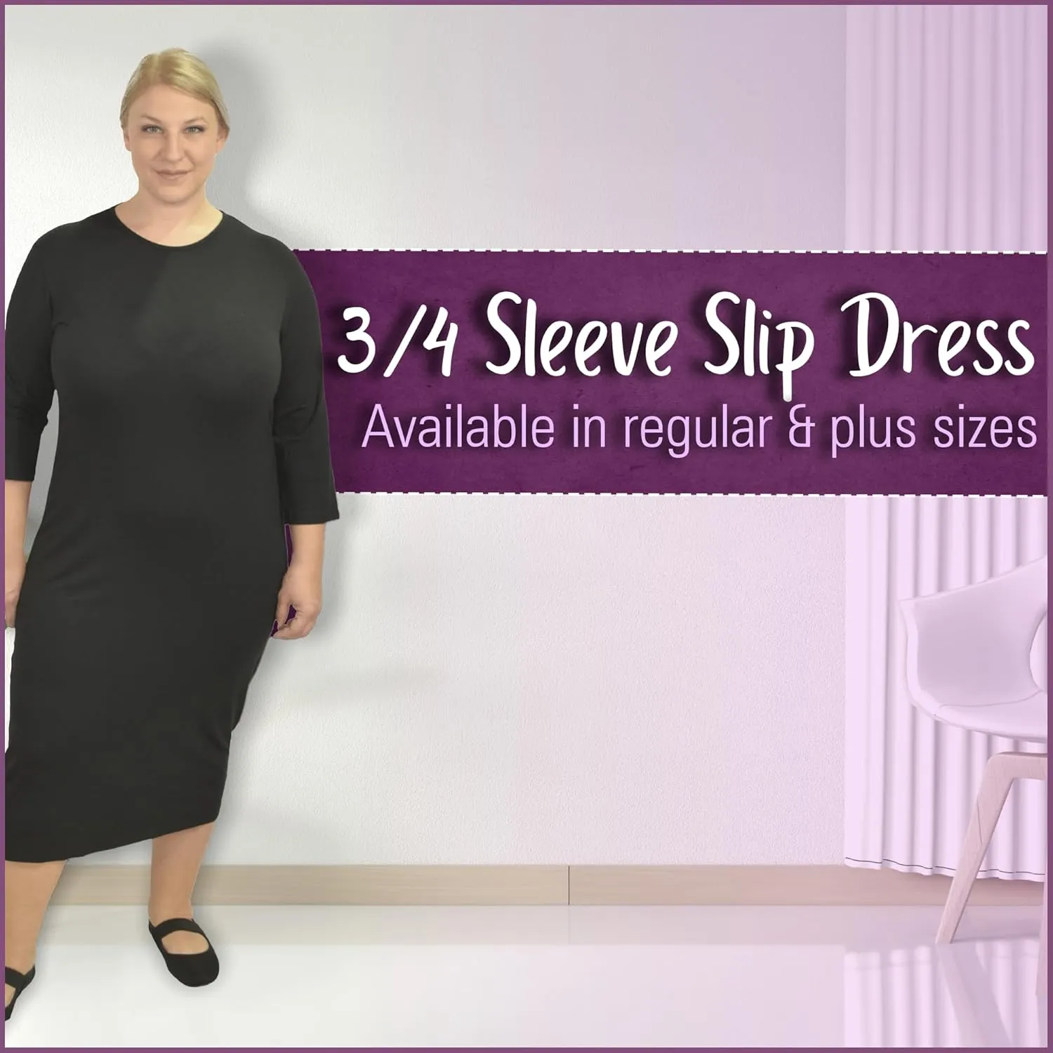 Kosher Casual Women's Modest Knee Length 3/4 Sleeve Layering Midi Dress