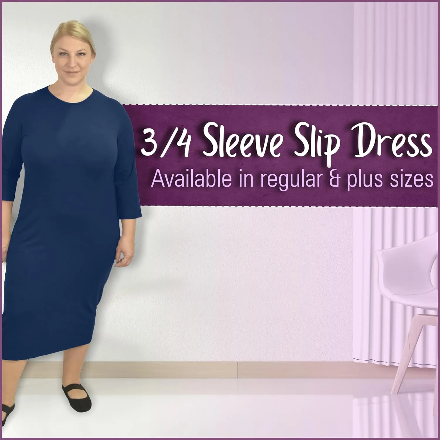 Kosher Casual Women's Modest Knee Length 3/4 Sleeve Layering Midi Dress