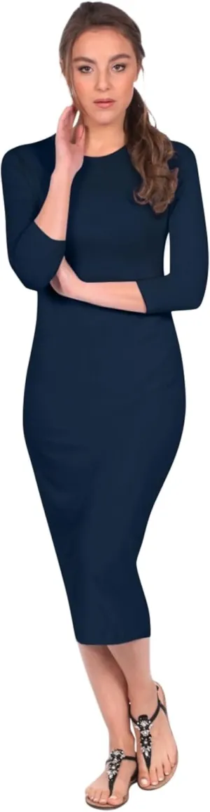 Kosher Casual Women's Modest Knee Length 3/4 Sleeve Layering Midi Dress