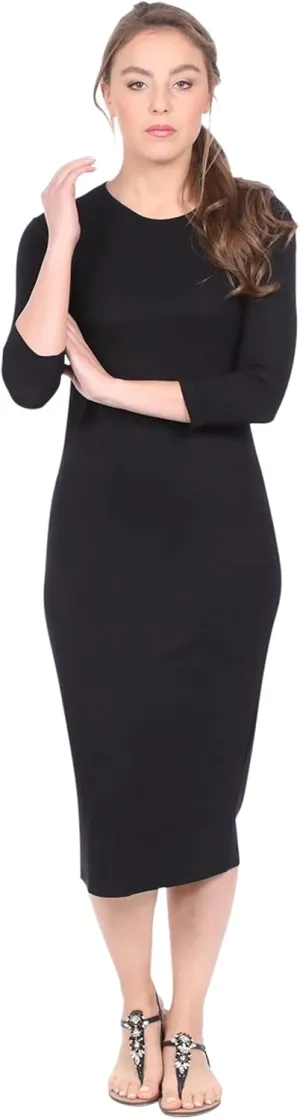 Kosher Casual Women's Modest Knee Length 3/4 Sleeve Layering Midi Dress