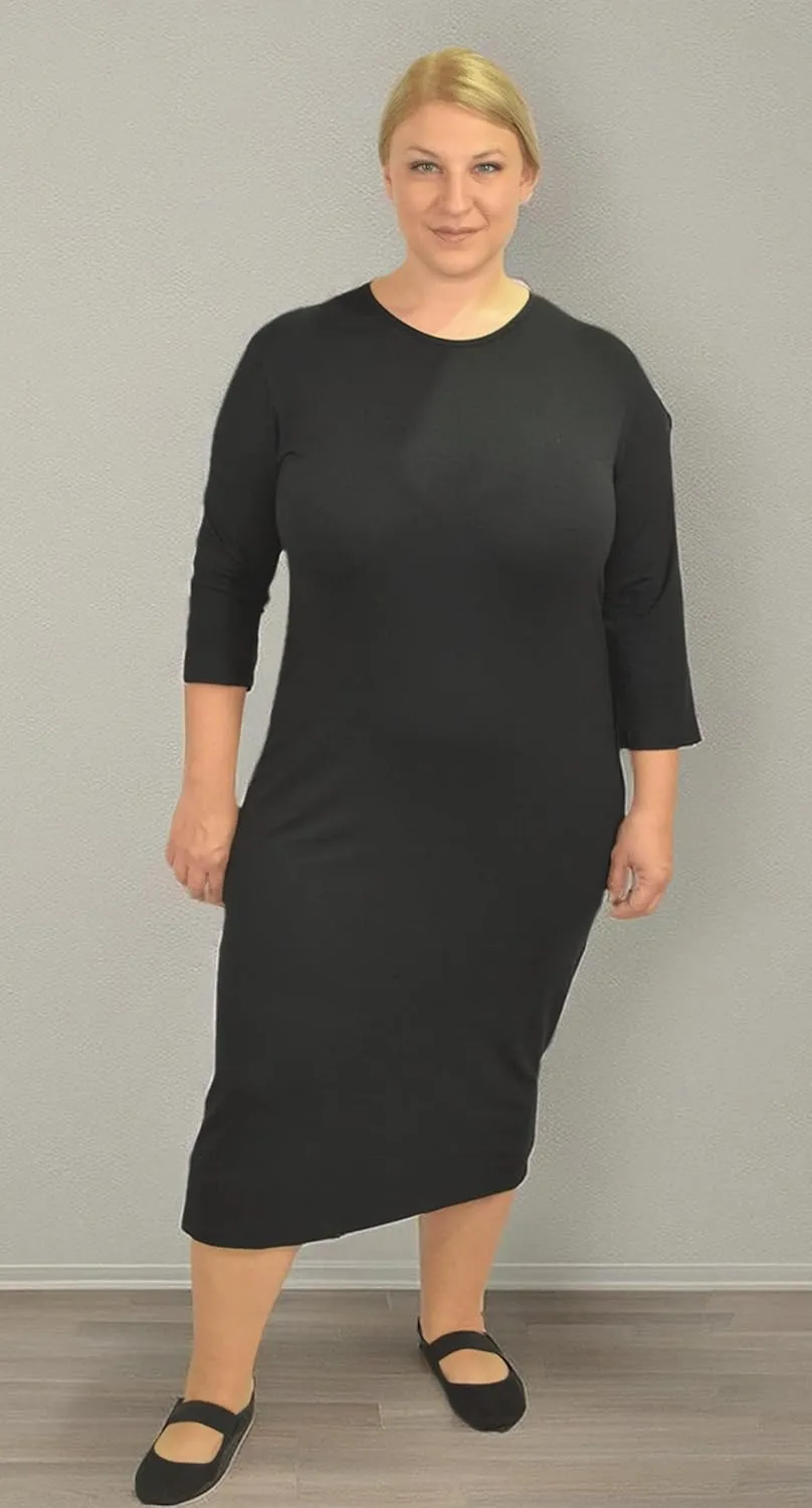 Kosher Casual Women's Modest Knee Length 3/4 Sleeve Layering Midi Dress