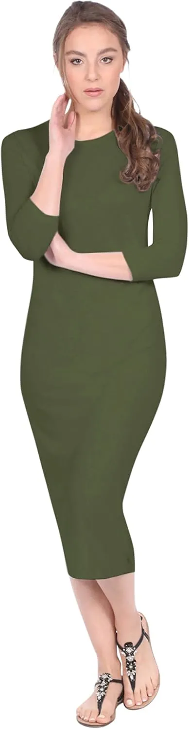 Kosher Casual Women's Modest Knee Length 3/4 Sleeve Layering Midi Dress