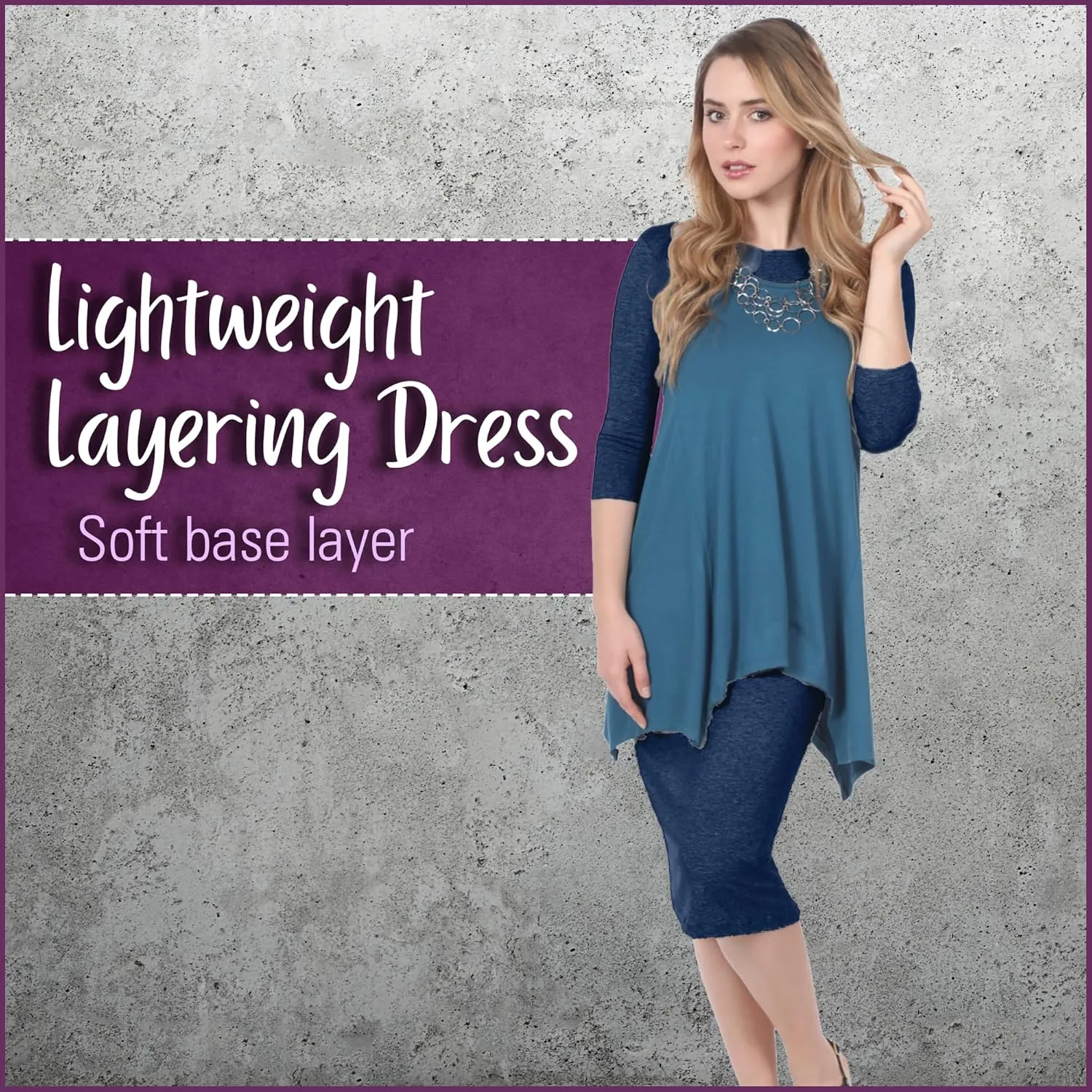 Kosher Casual Women's Modest Knee Length 3/4 Sleeve Layering Midi Dress