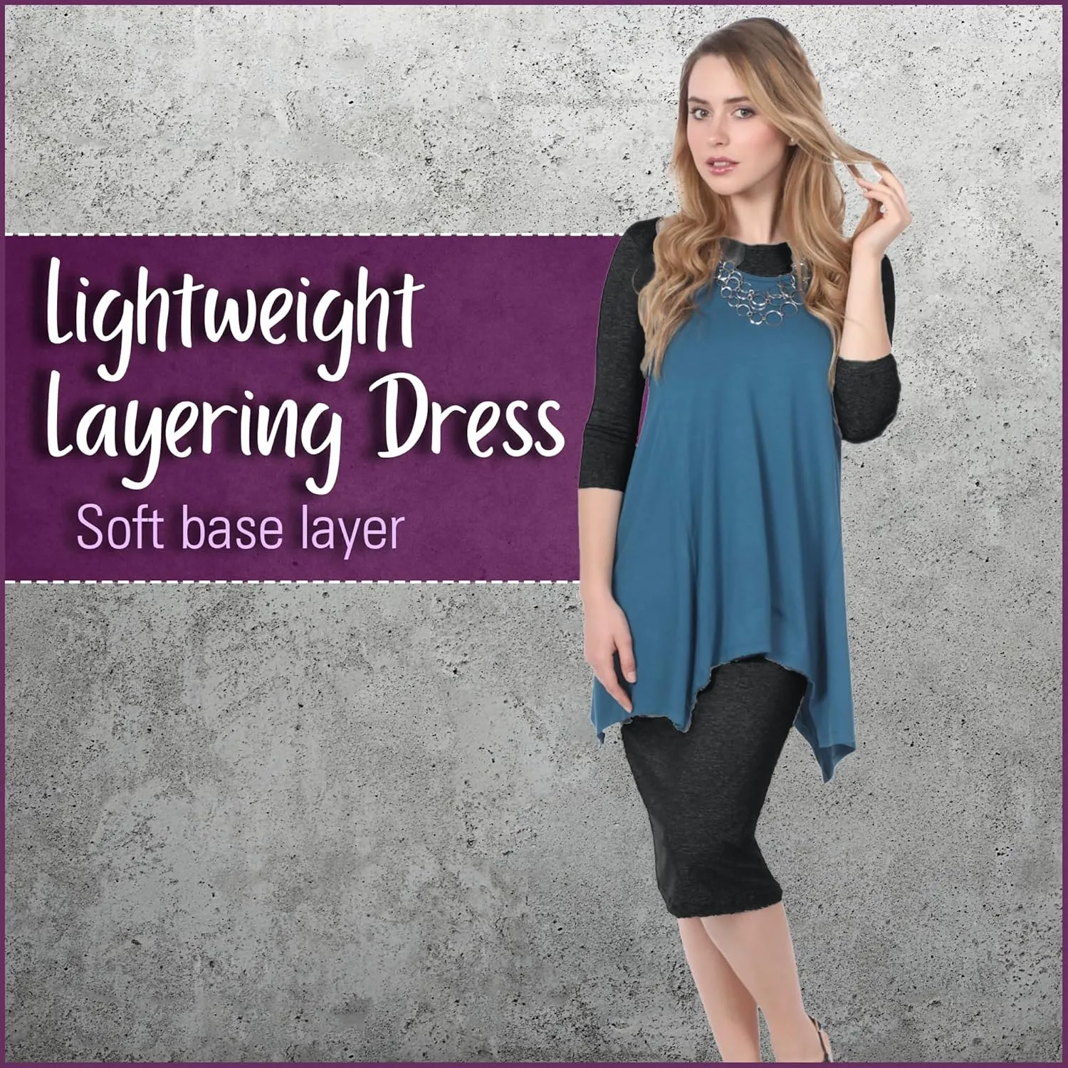 Kosher Casual Women's Modest Knee Length 3/4 Sleeve Layering Midi Dress