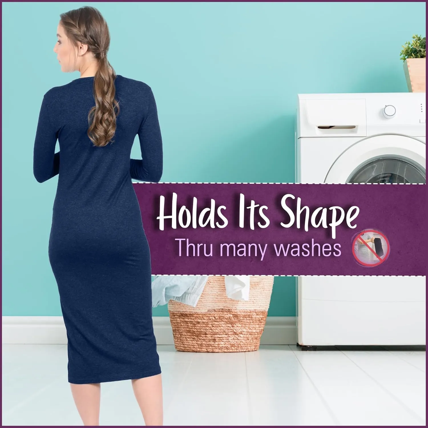 Kosher Casual Women's Modest Knee Length 3/4 Sleeve Layering Midi Dress