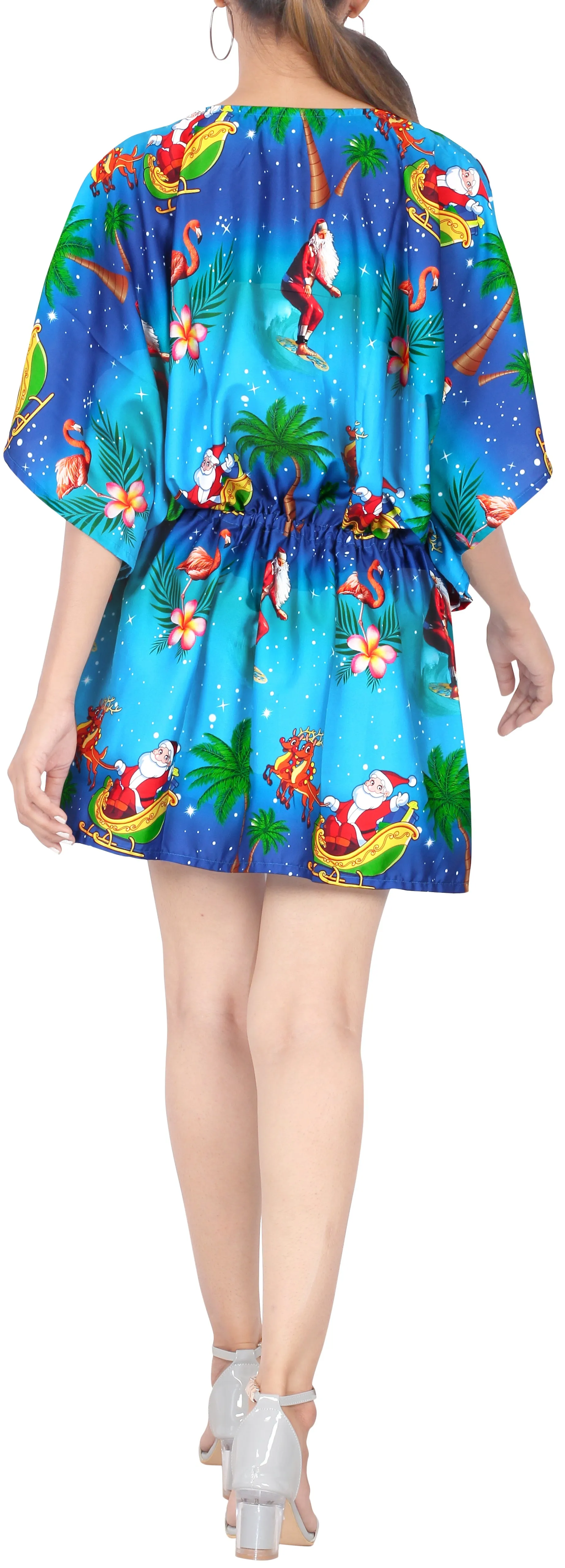 LA LEELA Christmas Santa claus Print Beach Cover Up OSFM 14-28 [L-4X] Blue_2137