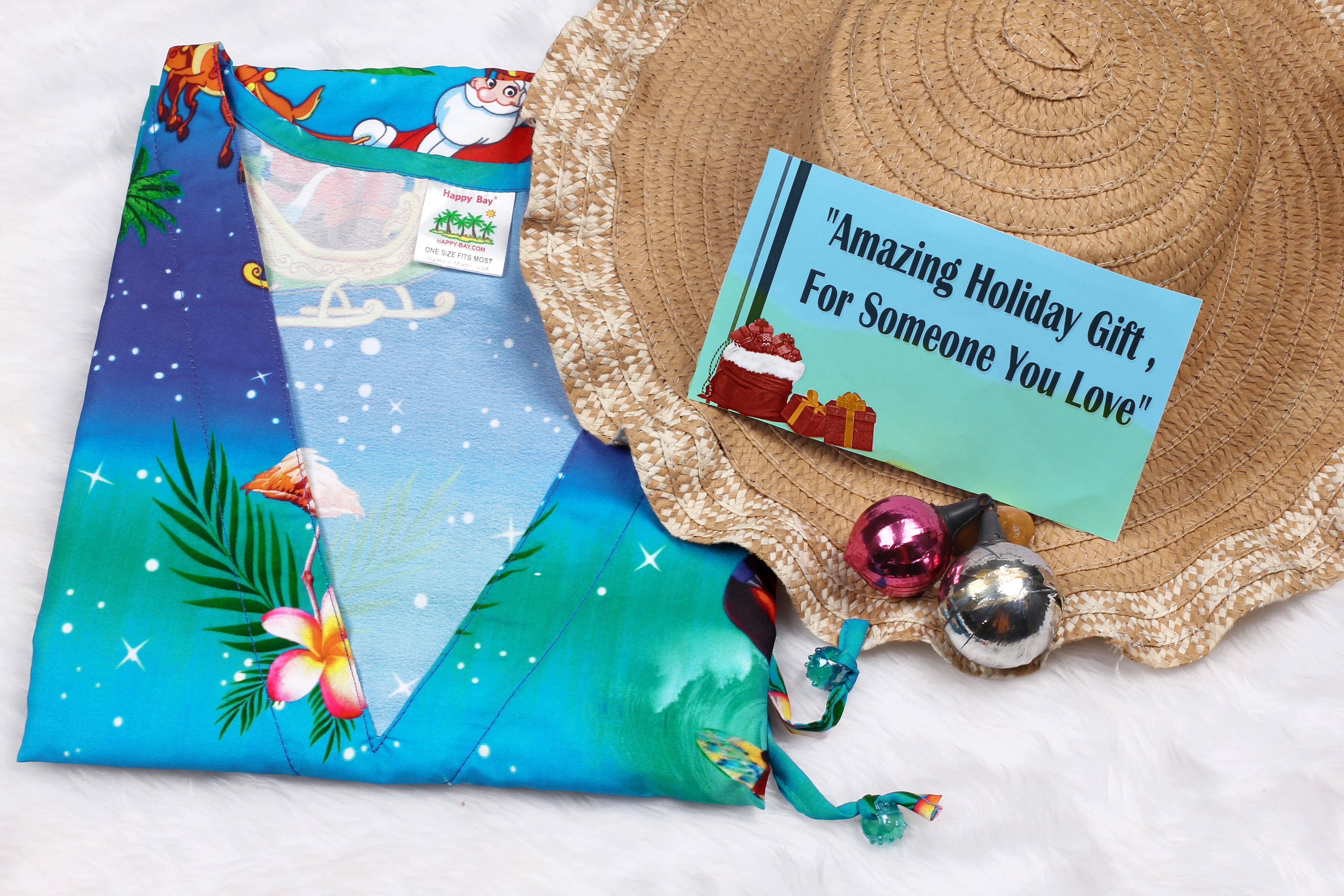 LA LEELA Christmas Santa claus Print Beach Cover Up OSFM 14-28 [L-4X] Blue_2137