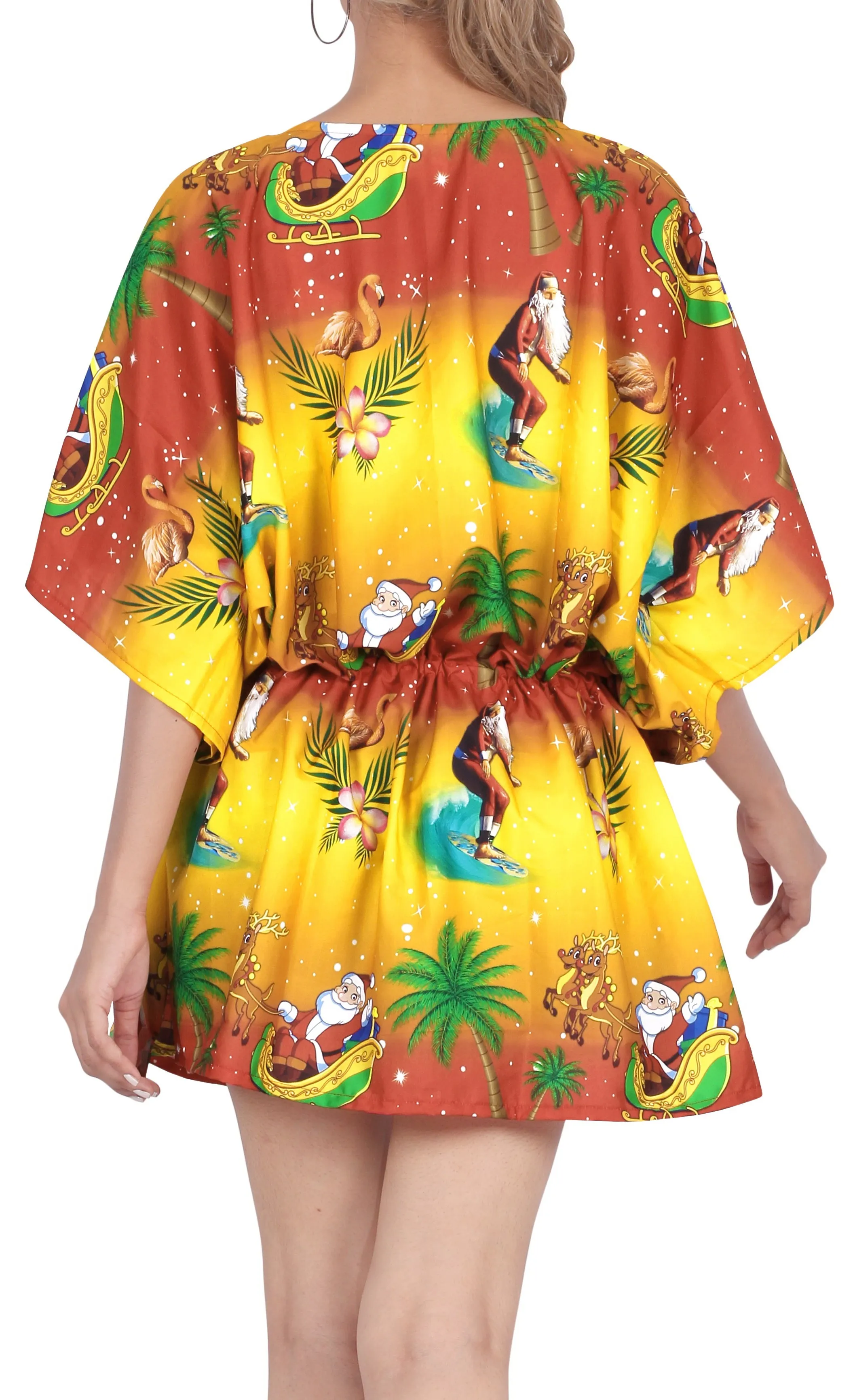 LA LEELA Christmas Santa claus Print Beach Cover Up OSFM 14-28 [L-4X] Blue_2137