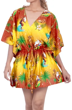 LA LEELA Christmas Santa claus Print Beach Cover Up OSFM 14-28 [L-4X] Blue_2137