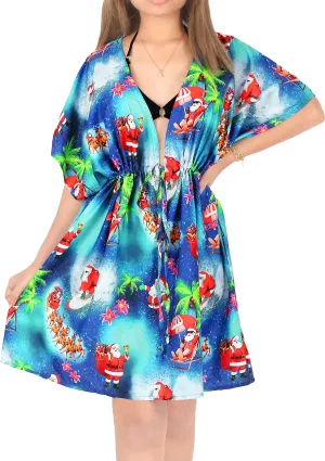 LA LEELA HD santa Swim Christmas Cover up Women Blue_X513 OSFM 14-24W[L- 3X]
