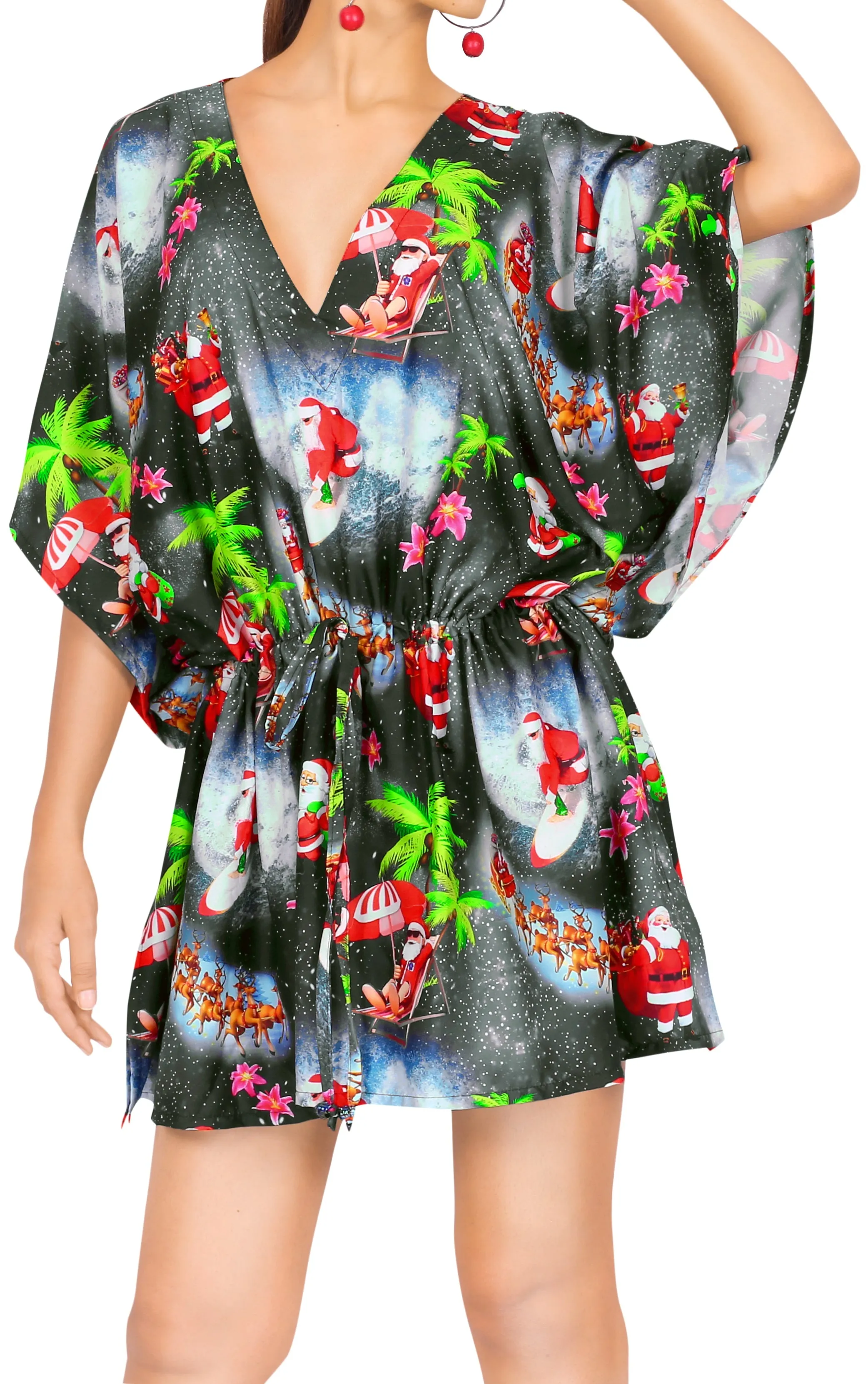 LA LEELA Santa Claus Bikini Christmas Cover up Black_X795 OSFM 16-28W[XL- 4X]