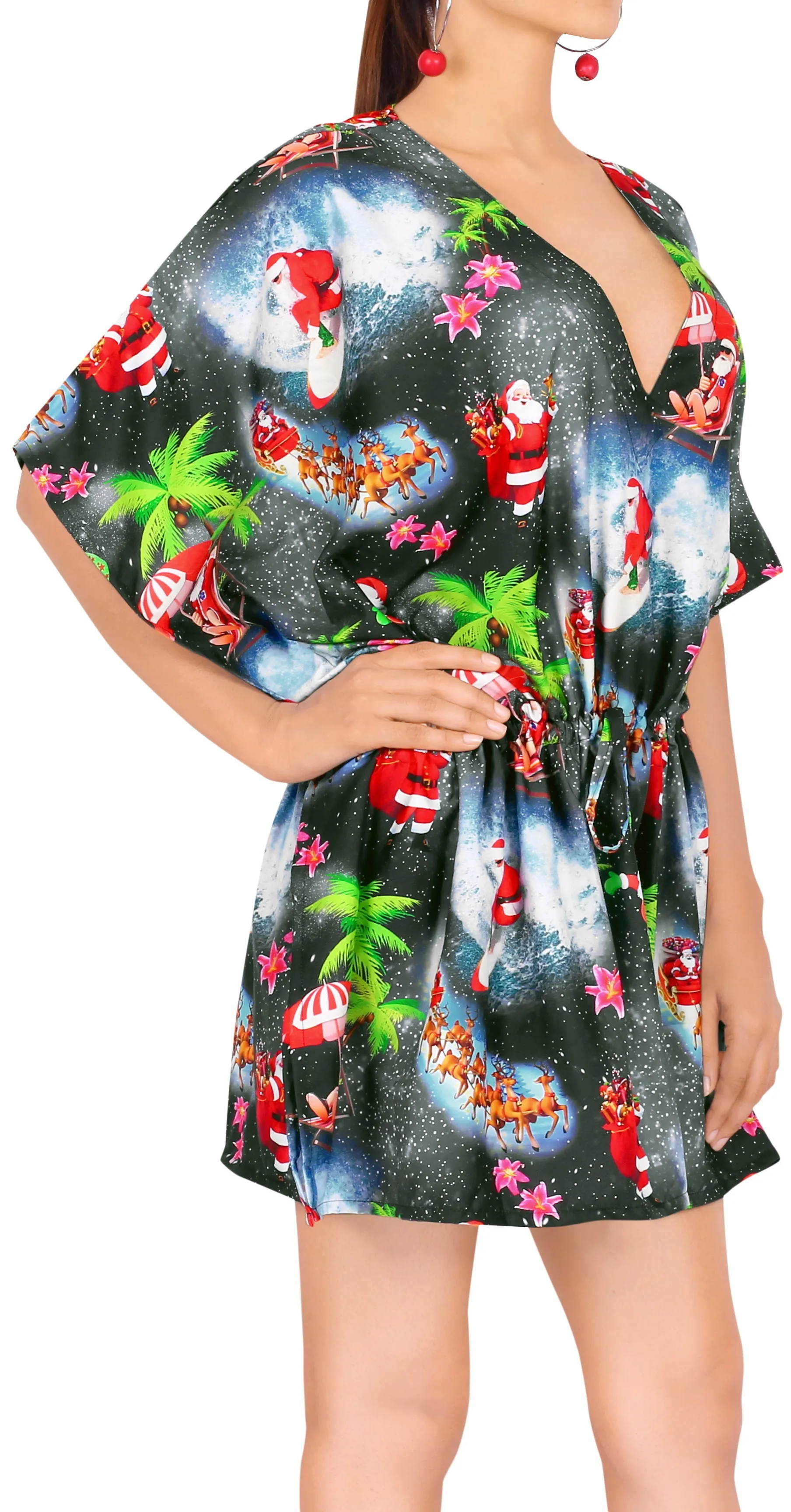 LA LEELA Santa Claus Bikini Christmas Cover up Black_X795 OSFM 16-28W[XL- 4X]