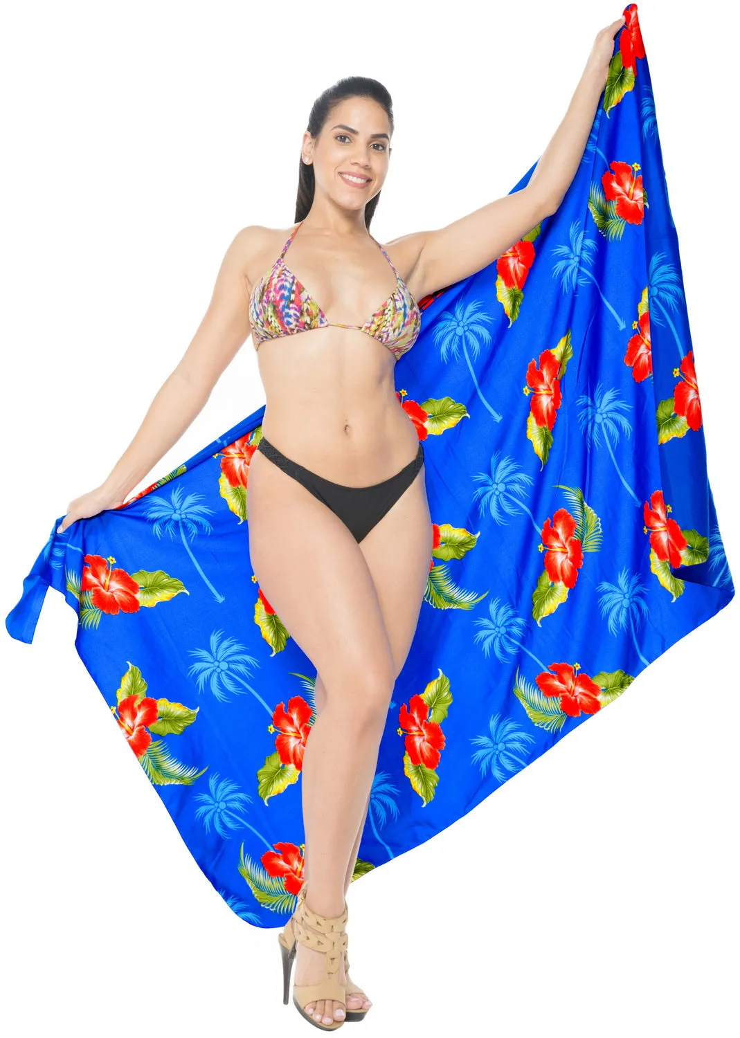 LA LEELA Women Boho Sarong Bikini Cover Ups Beach Wrap Towel One Size Blue_E384