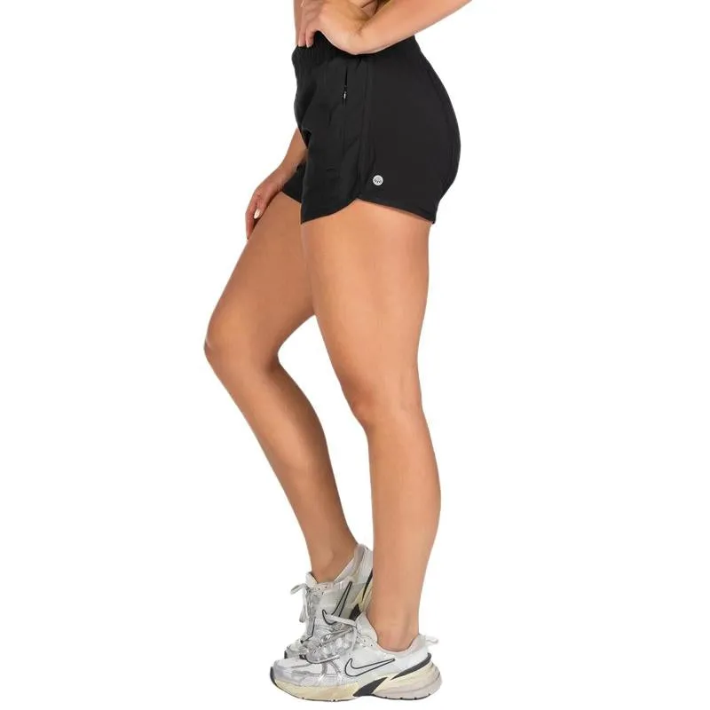 Level up Shorts - Black - Women Mid-Rise Running and Gym Shorts with Secure Pockets and Adjustable Waist