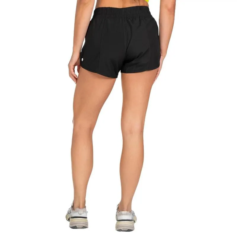 Level up Shorts - Black - Women Mid-Rise Running and Gym Shorts with Secure Pockets and Adjustable Waist