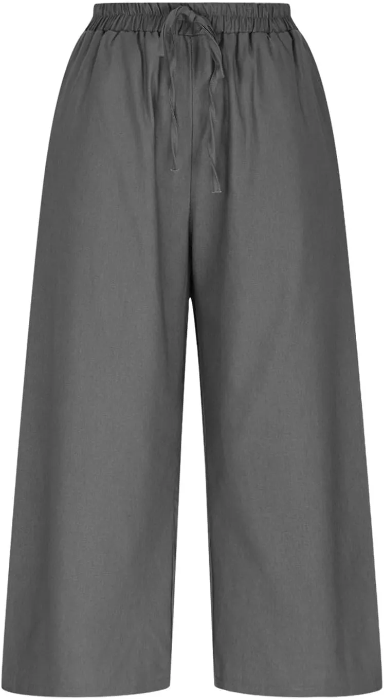 Linen Capri Pants for Women 2025 Casual Elastic Waist Cropped Trouser Trendy Resort Wear Beach Vacation Capris Clothes