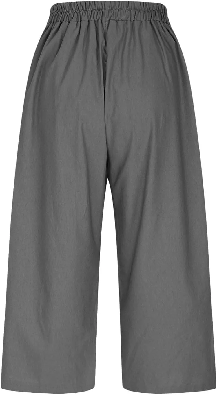 Linen Capri Pants for Women 2025 Casual Elastic Waist Cropped Trouser Trendy Resort Wear Beach Vacation Capris Clothes