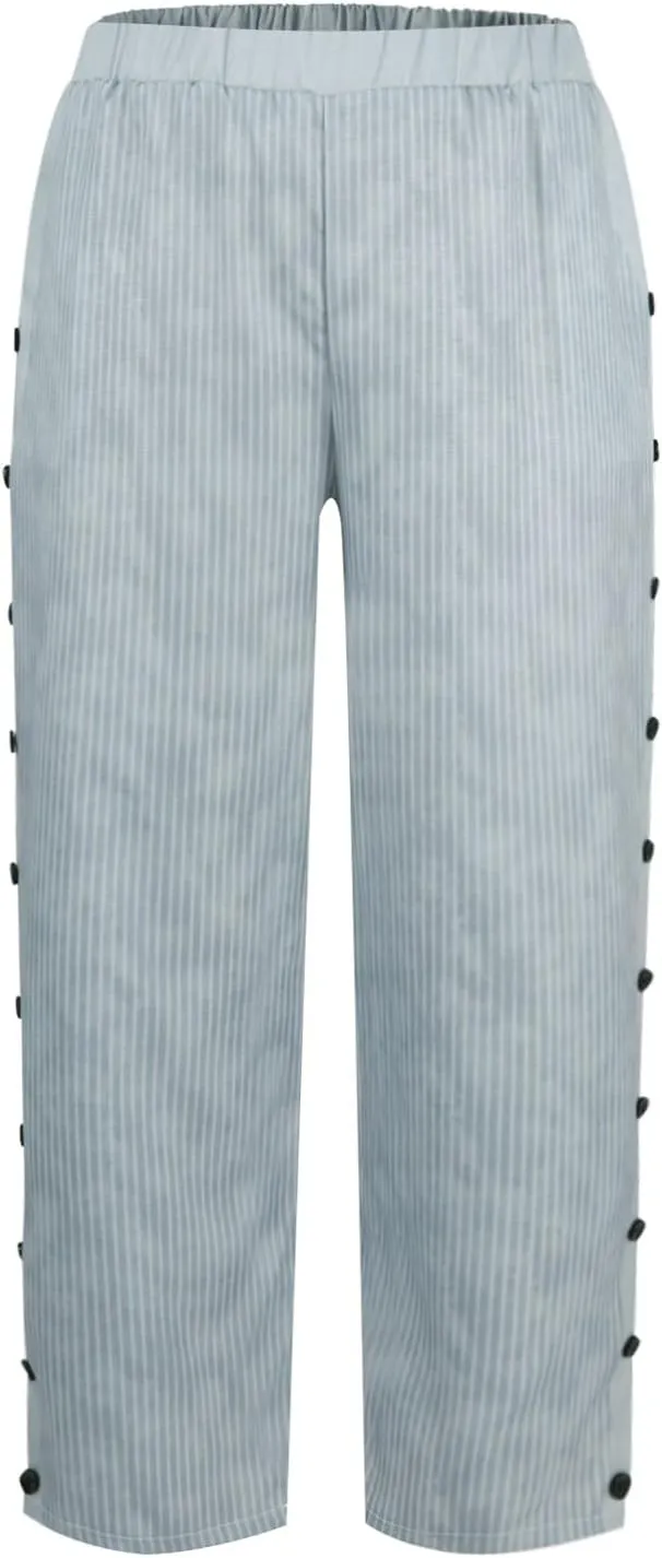 Linen Cropped Pants for Women Summer Trousers Plus Size Pants Trendy Drawstring Elastic Waist Joggers with Pockets