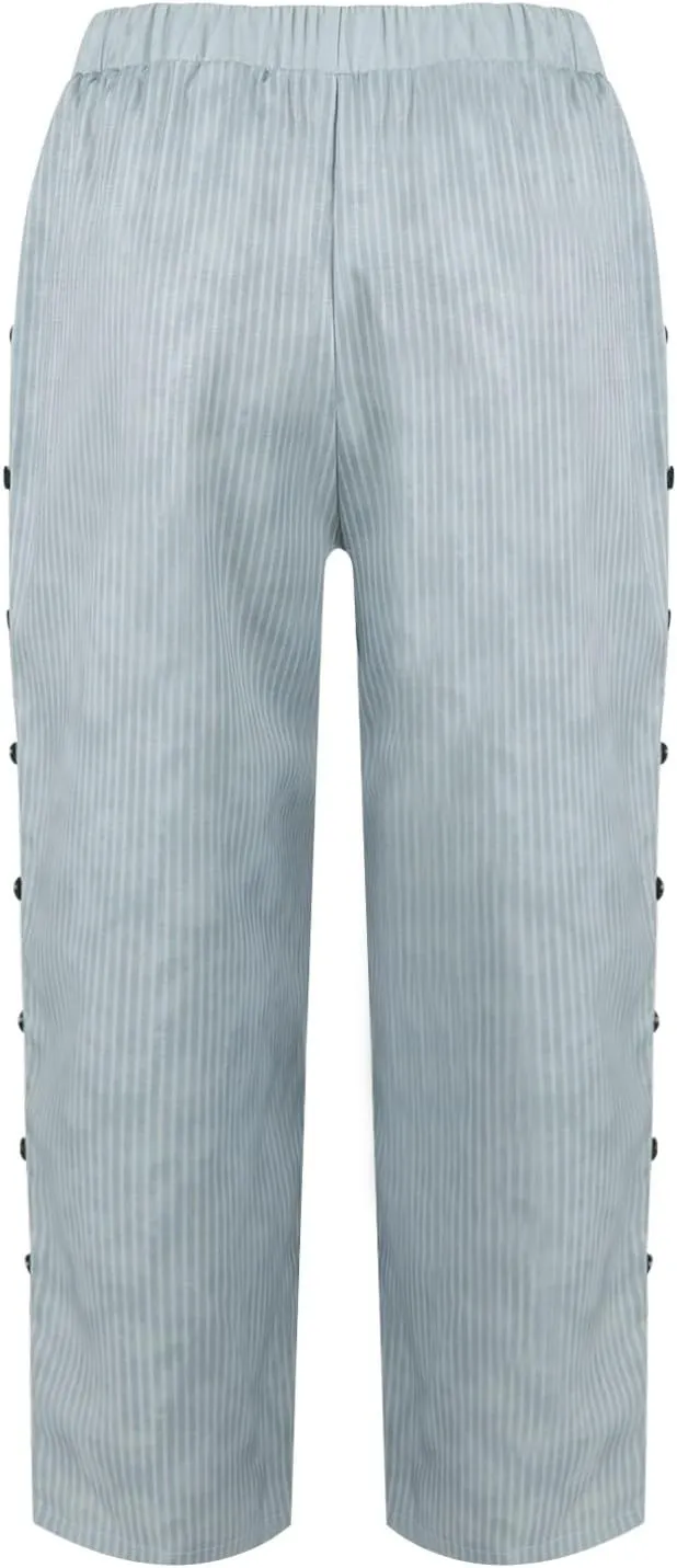 Linen Cropped Pants for Women Summer Trousers Plus Size Pants Trendy Drawstring Elastic Waist Joggers with Pockets