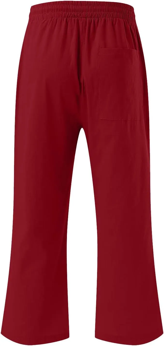 Linen Pants for Women 2025 Summer Capri Pant Trendy Drawstring Elastic Waist Cropped Trouser Comy Cotton Pants