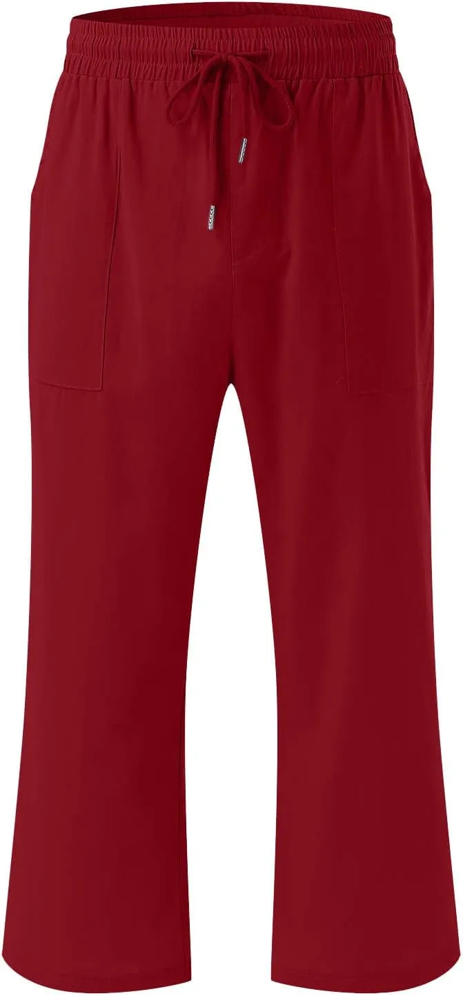 Linen Pants for Women 2025 Summer Capri Pant Trendy Drawstring Elastic Waist Cropped Trouser Comy Cotton Pants